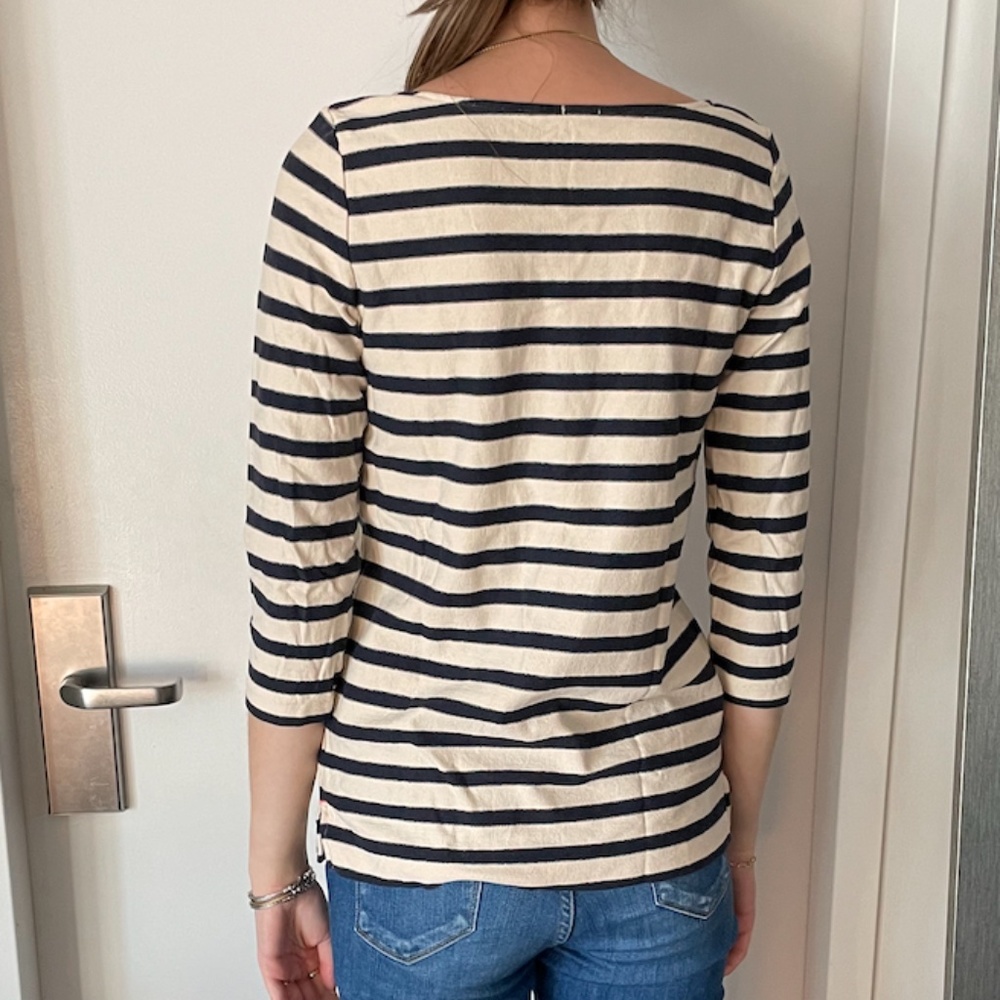 J Crew Blue and off white striped long sleeve with pink trim - Picture 3 of 5